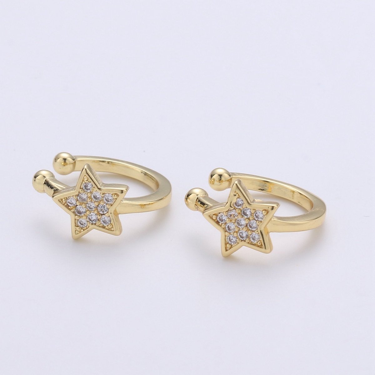 14K Gold Filled Micro Paved CZ Celestial Star Ear Cuff Earrings | AI099