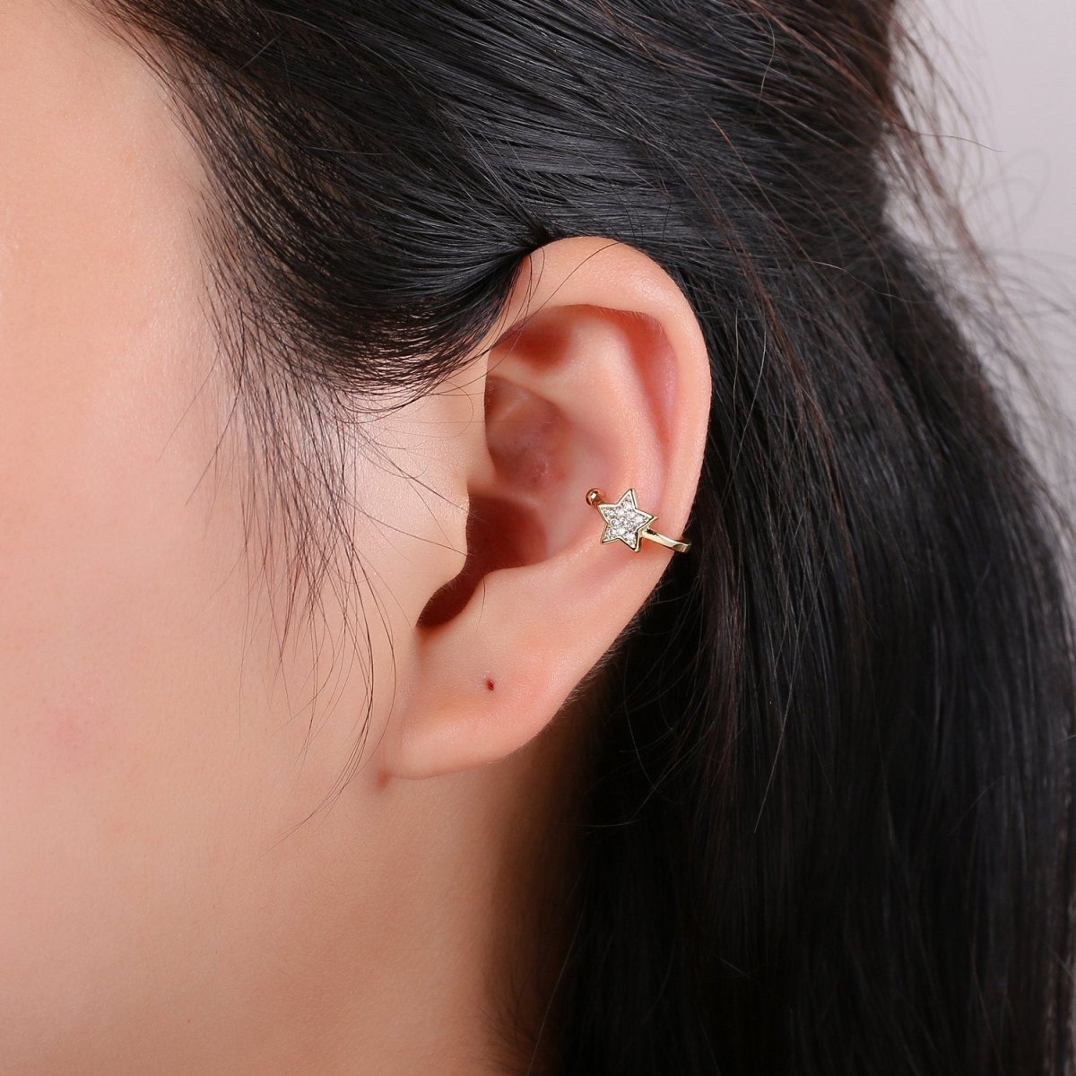 14K Gold Filled Micro Paved CZ Celestial Star Ear Cuff Earrings | AI099