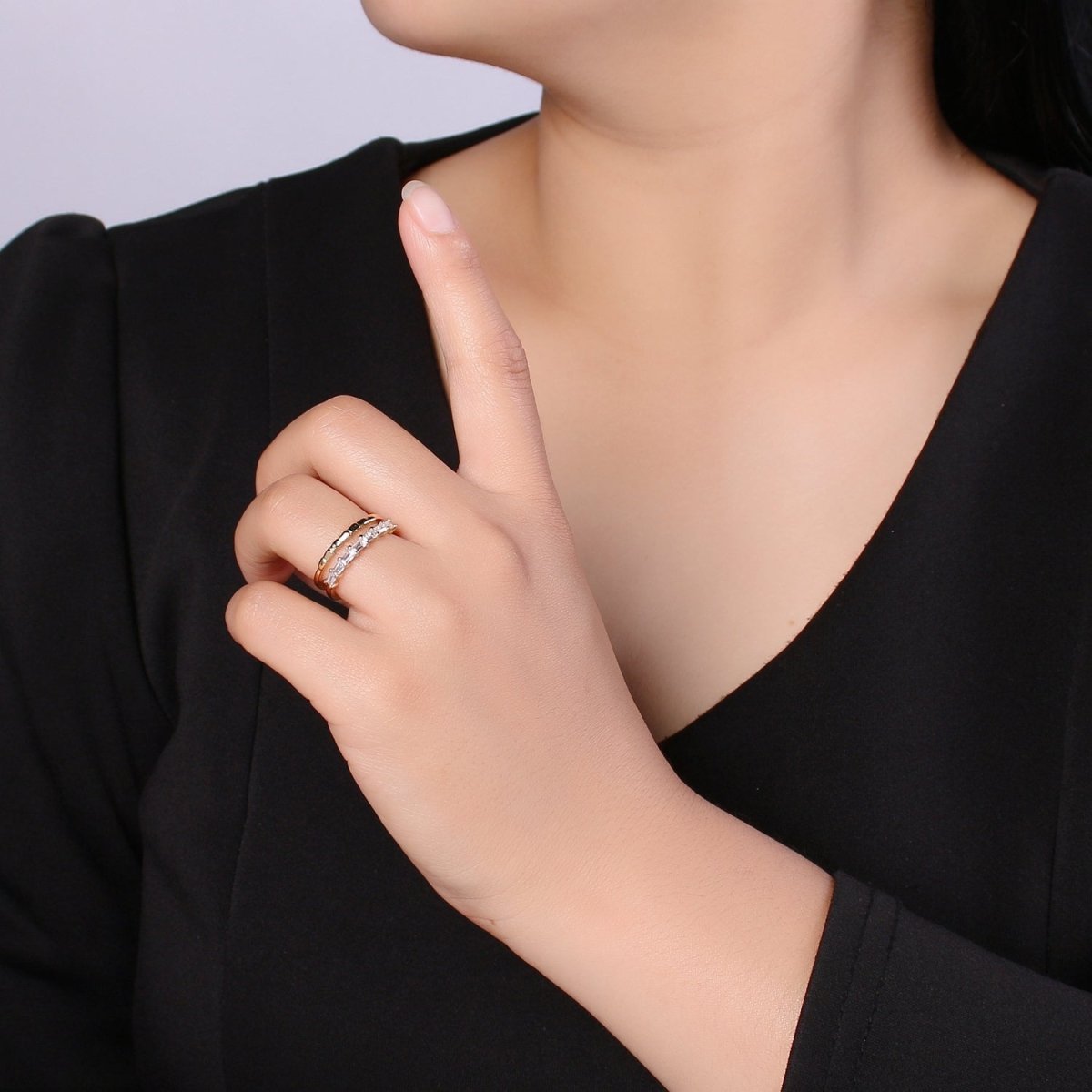 1pc Golden Two Circle Layers Ring CZ Crystal Geometric Daily Wear Ring Accessories/Jewelry O-953