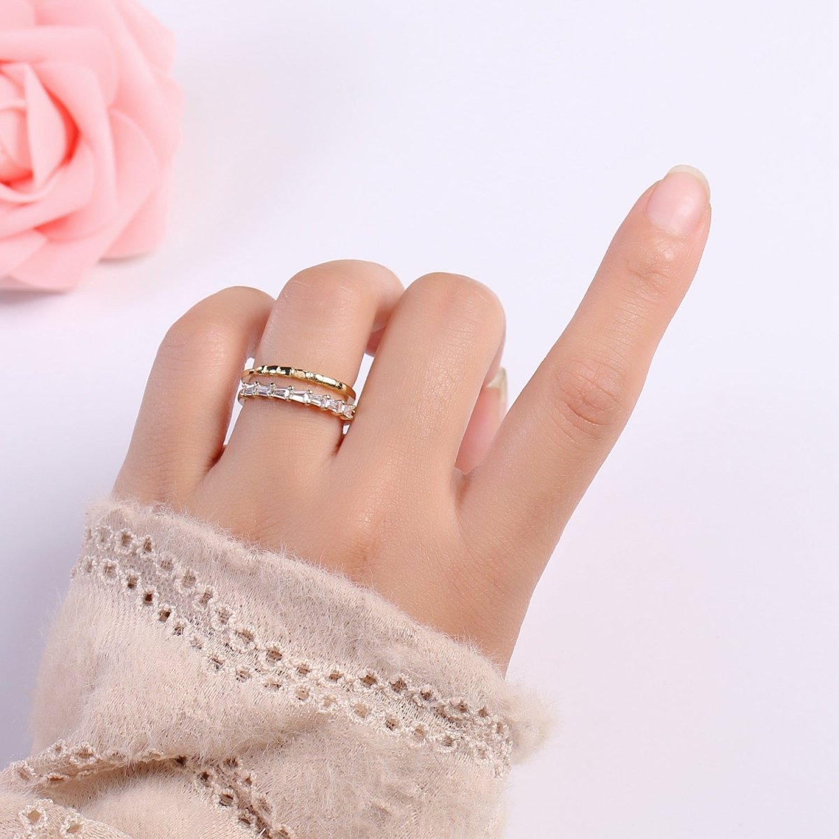 1pc Golden Two Circle Layers Ring CZ Crystal Geometric Daily Wear Ring Accessories/Jewelry O-953