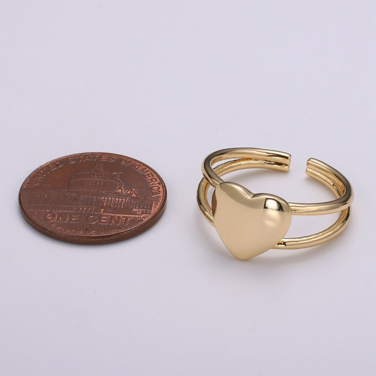 1pc Heart 24k Gold Ring, Adjustable Gold Curb Ring, Simple Heart Ring, Valentine Ring R454