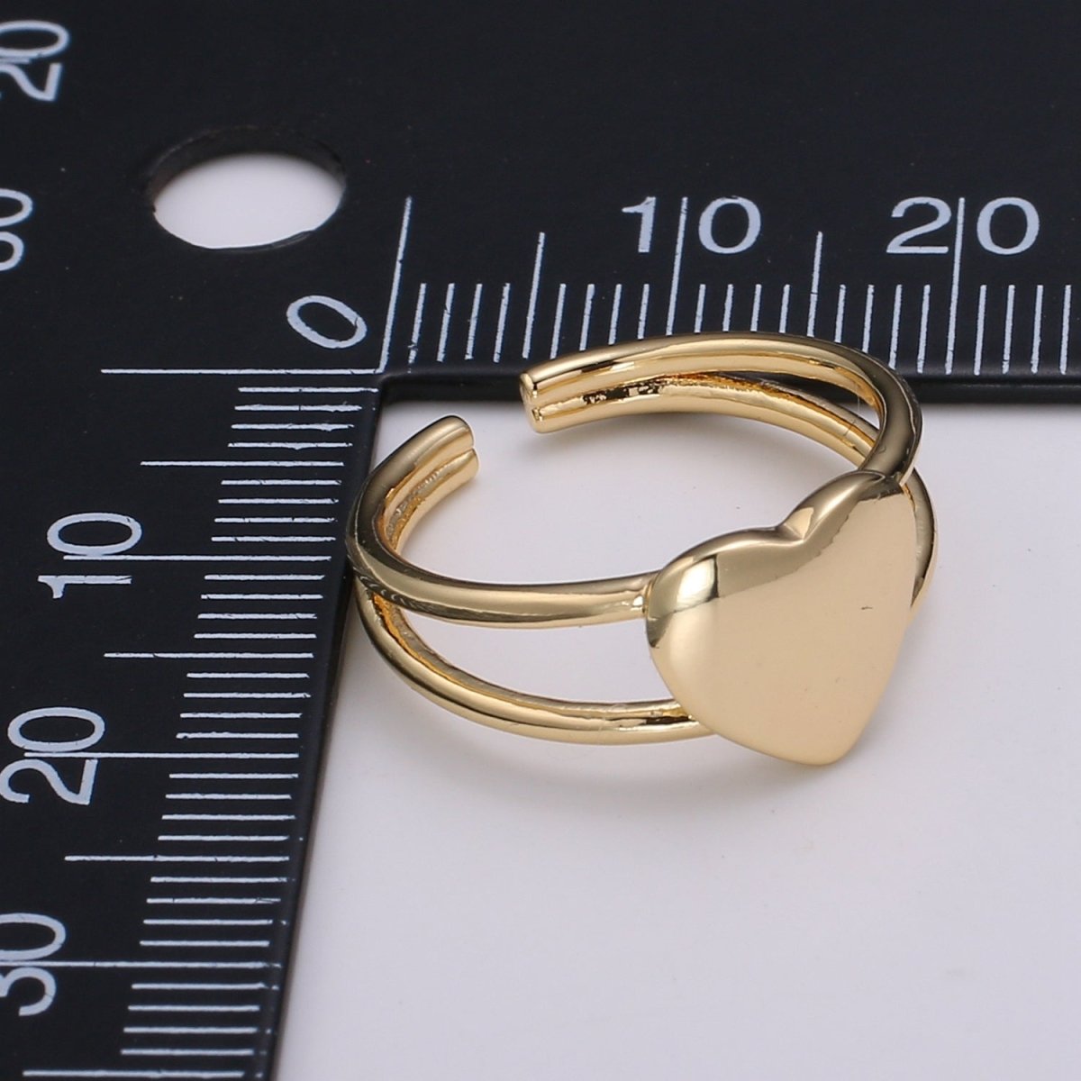 1pc Heart 24k Gold Ring, Adjustable Gold Curb Ring, Simple Heart Ring, Valentine Ring R454