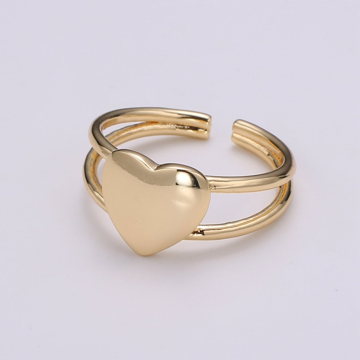 1pc Heart 24k Gold Ring, Adjustable Gold Curb Ring, Simple Heart Ring, Valentine Ring R454