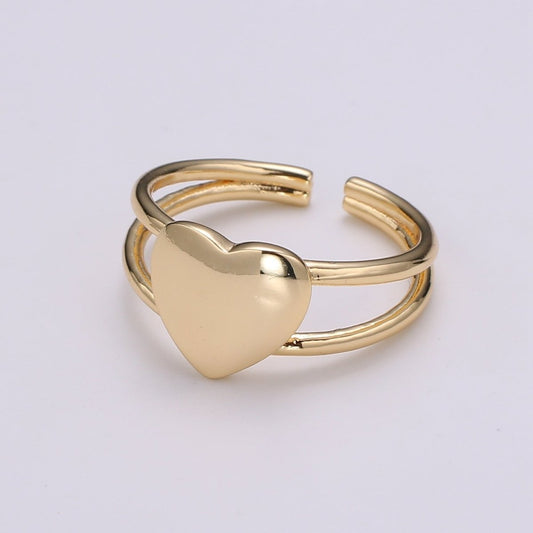 1pc Heart 24k Gold Ring, Adjustable Gold Curb Ring, Simple Heart Ring, Valentine Ring R454
