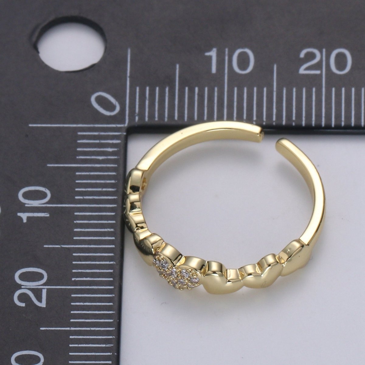 1pc Hearts 14K Gold Ring, Adjustable Gold Curb Ring, Simple CZ Love Ring, Tender Care Cubic Ring R514
