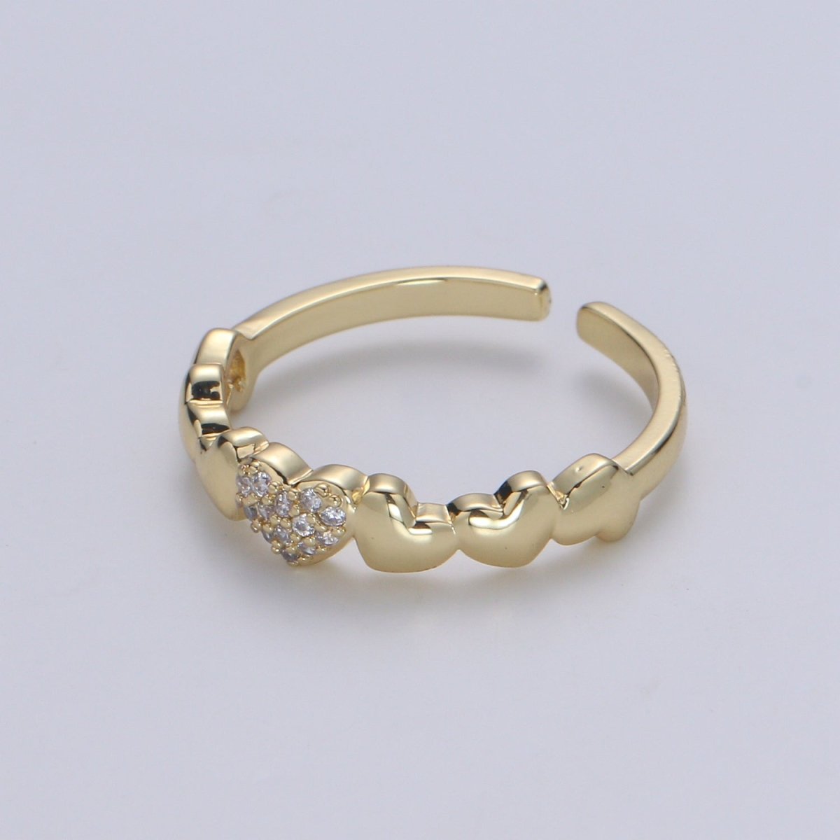 1pc Hearts 14K Gold Ring, Adjustable Gold Curb Ring, Simple CZ Love Ring, Tender Care Cubic Ring R514