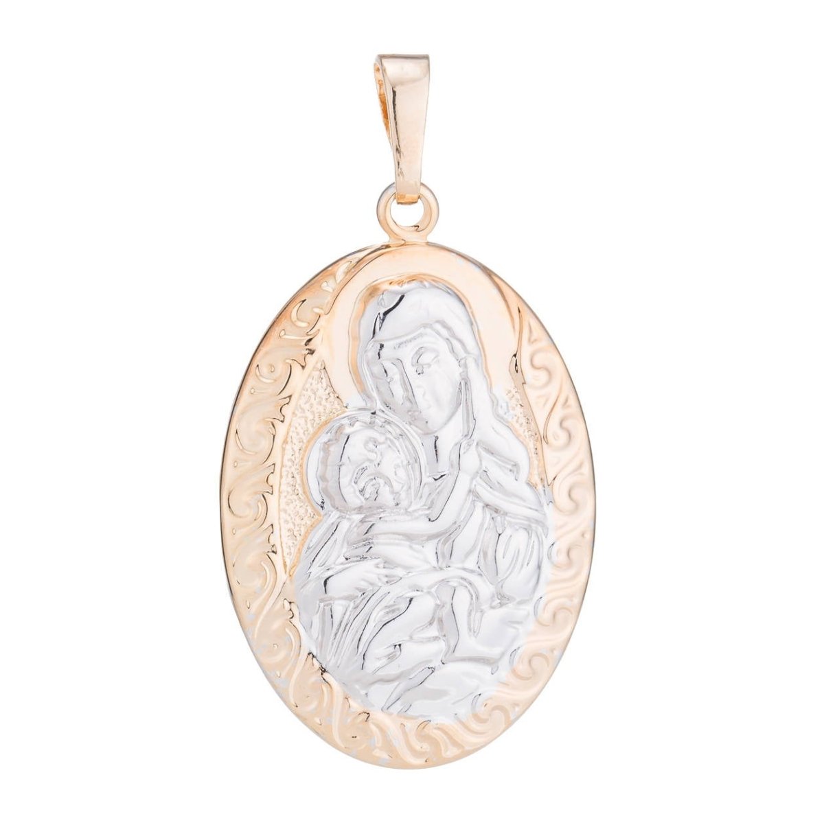 1pc Mother Mary and Baby Jesus Pendant Gold Plated Necklace - Vintage Oval Pendant - Rose Gold Plated Pendant - Religious Pendant Charms, H-36