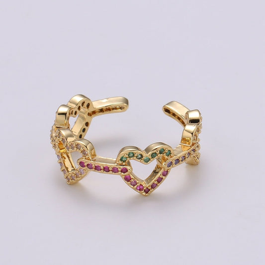 1pc Multi color CZ Love 24K Gold Ring, Heart Cubic Adjustable Gold Curb Ring, Simple Ring, Beautiful Cubic Zirconia Ring,R-463