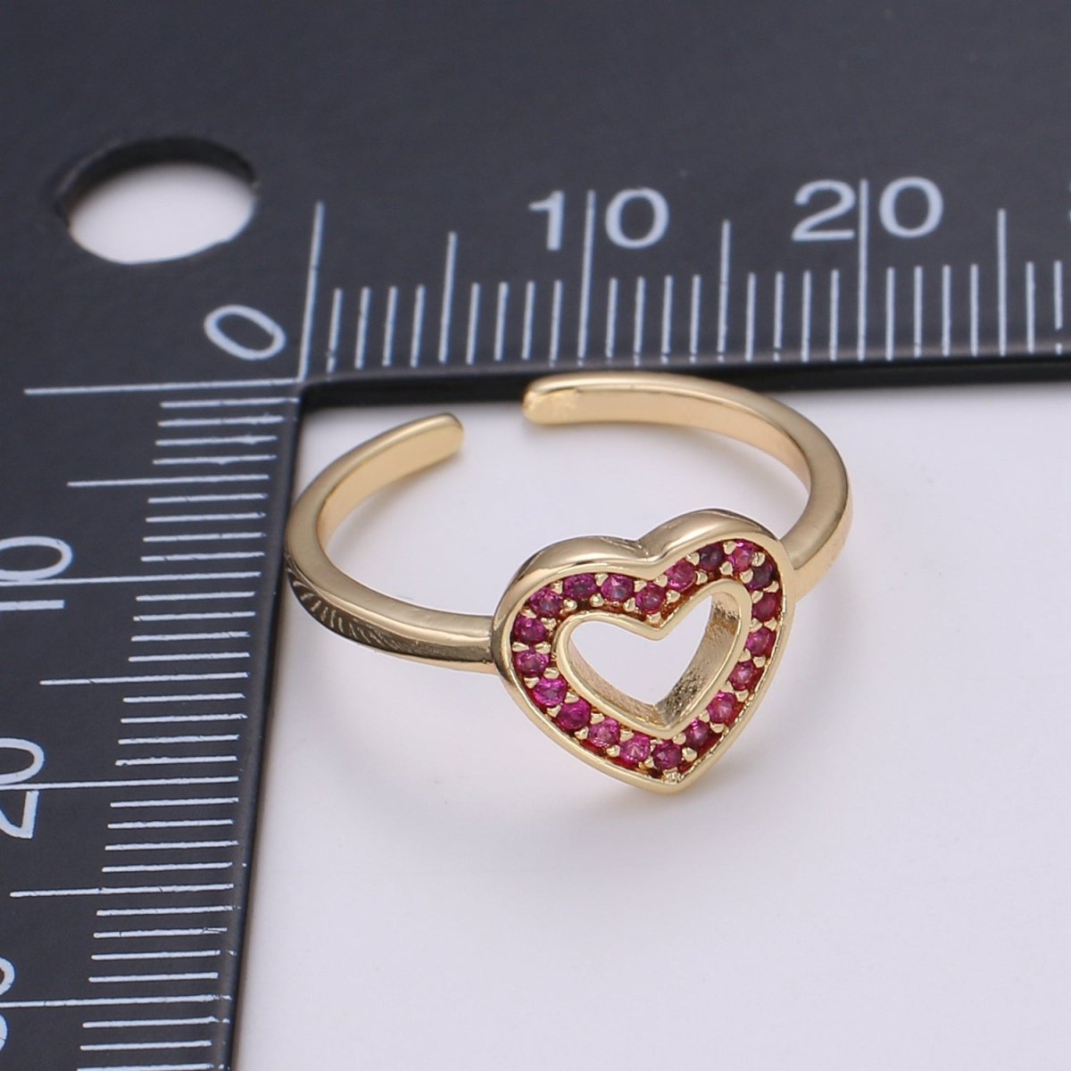 1pc Red Ruby CZ Love 18k Gold Ring, Heart Cubic Adjustable Gold Curb Ring, Simple Ring, Clear Cubic Zirconia R307