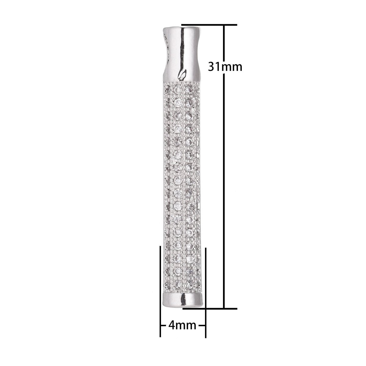 1pc Rhodium White Gold Baton Charm, Cubic Zirconia Necklace Pendant Micro Pave Charm Findings for Jewelry Making