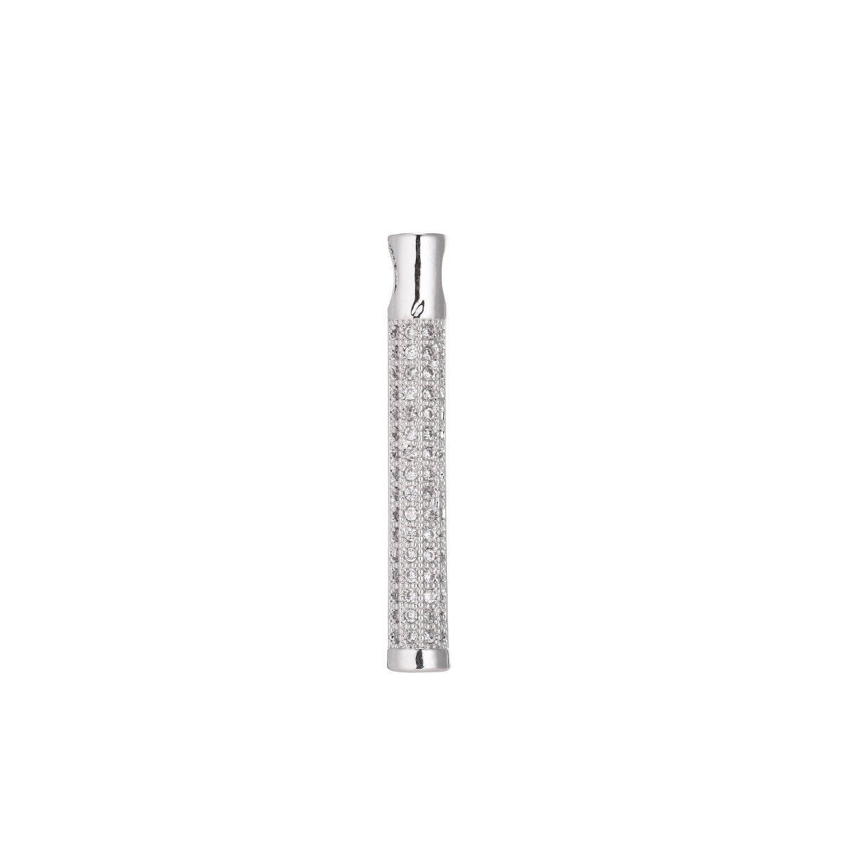 1pc Rhodium White Gold Baton Charm, Cubic Zirconia Necklace Pendant Micro Pave Charm Findings for Jewelry Making