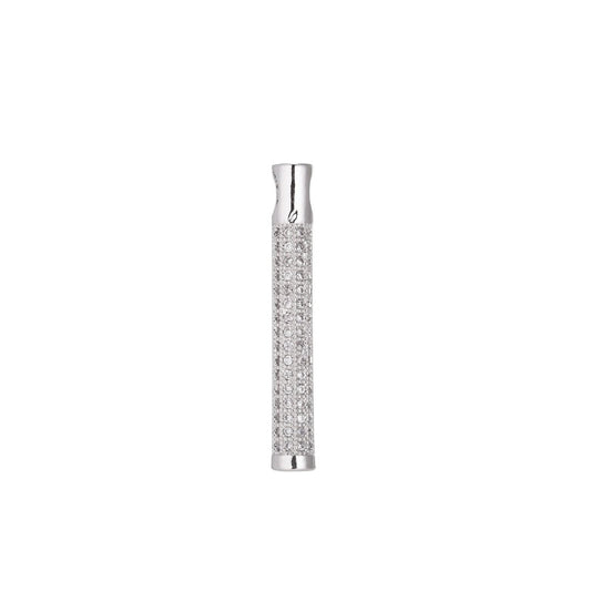 1pc Rhodium White Gold Baton Charm, Cubic Zirconia Necklace Pendant Micro Pave Charm Findings for Jewelry Making