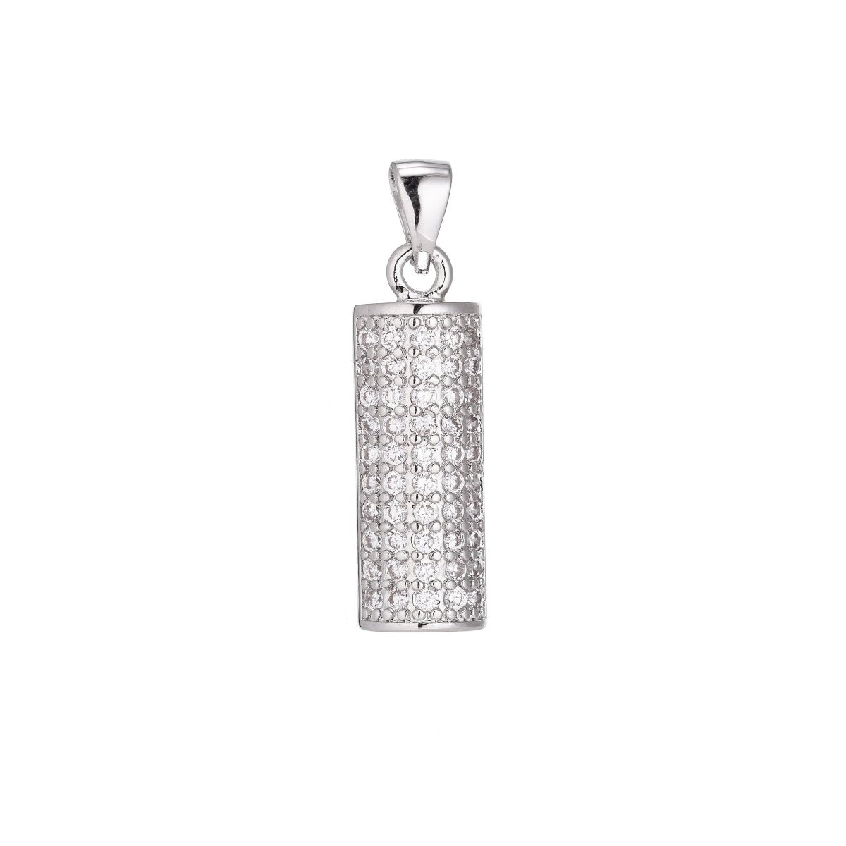 1pc Silver Cylinder Charm, Cubic Zirconia Necklace Pendant Charm Bead Bails Findings for Jewelry Making, PDGF-941/I-5