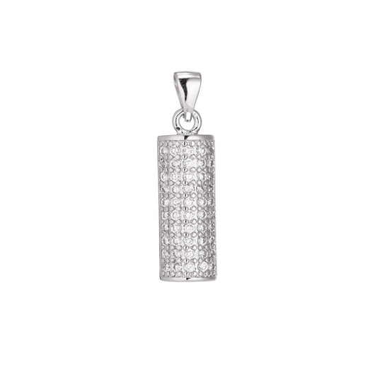 1pc Silver Cylinder Charm, Cubic Zirconia Necklace Pendant Charm Bead Bails Findings for Jewelry Making, PDGF-941/I-5