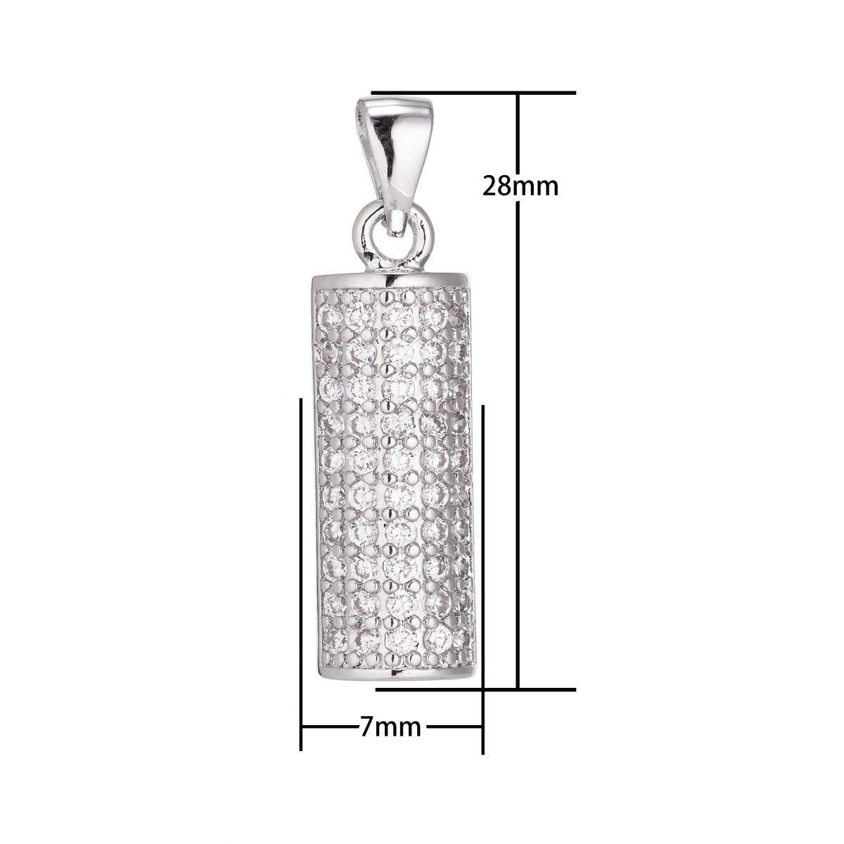 1pc Silver Cylinder Charm, Cubic Zirconia Necklace Pendant Charm Bead Bails Findings for Jewelry Making, PDGF-941/I-5