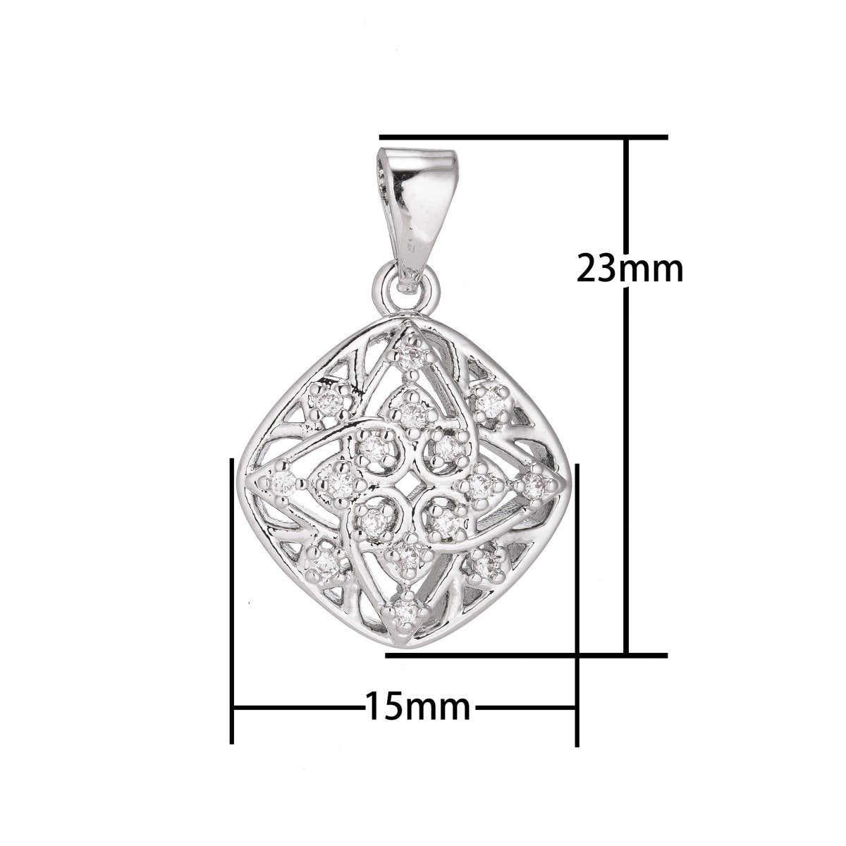1pc Silver Diamond 4 Pointed Star Design Charm, Cubic Zirconia Necklace Pendant Charm Bead Bails Findings for Jewelry Making