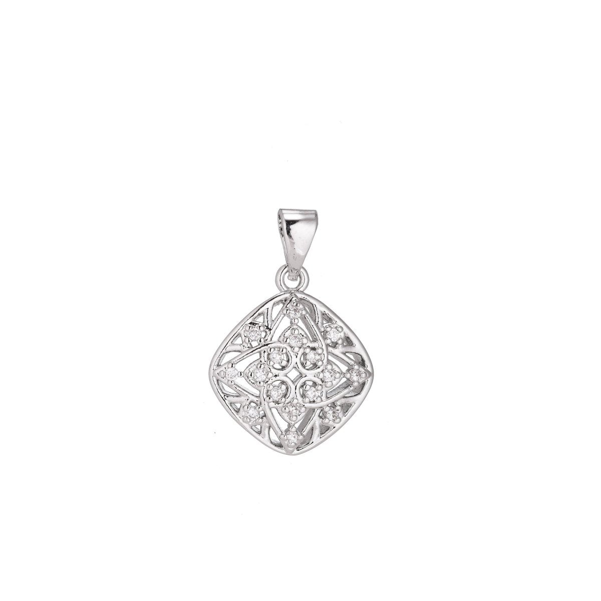 1pc Silver Diamond 4 Pointed Star Design Charm, Cubic Zirconia Necklace Pendant Charm Bead Bails Findings for Jewelry Making