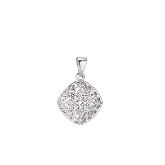 1pc Silver Diamond 4 Pointed Star Design Charm, Cubic Zirconia Necklace Pendant Charm Bead Bails Findings for Jewelry Making