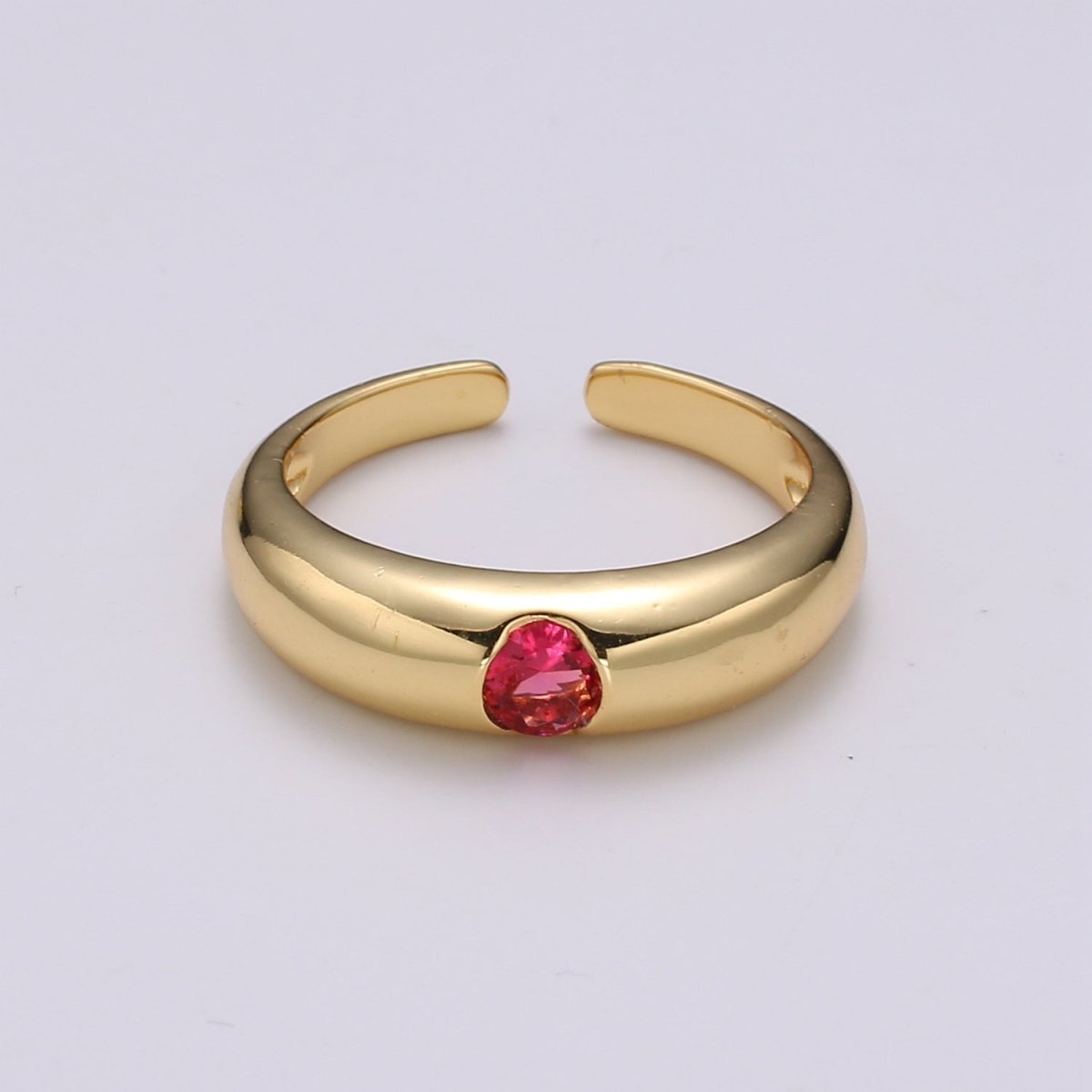 1pc Solitaire Blue, Clear, Red, Green & Teal CZ 24K Gold Ring, Cubic Adjustable Gold Band Ring, Simple Ring, Cubic Zirconia R450