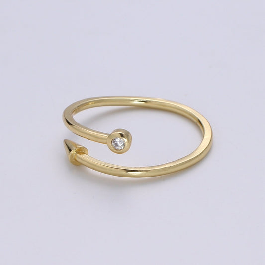 1pc Solitaire CZ Arrow 24K Ring, Pendulum Adjustable Gold Curb Ring, Simple Overlap Ring, Clear Cubic Zirconia R523