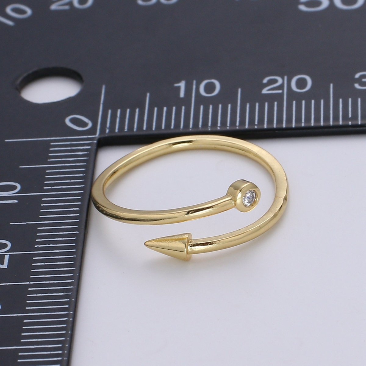 1pc Solitaire CZ Arrow 24K Ring, Pendulum Adjustable Gold Curb Ring, Simple Overlap Ring, Clear Cubic Zirconia R523