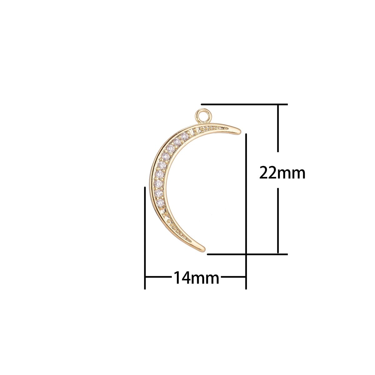 1pc Thin Gold Filled Crescent Moon Celestial, Lunar, Tusk Cubic Zircon Layered Necklace Pendant Charm Bead Findings for Jewelry Making C-096