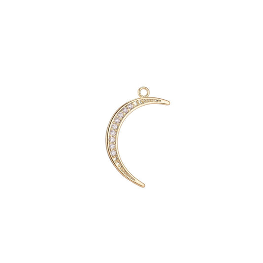 1pc Thin Gold Filled Crescent Moon Celestial, Lunar, Tusk Cubic Zircon Layered Necklace Pendant Charm Bead Findings for Jewelry Making C-096