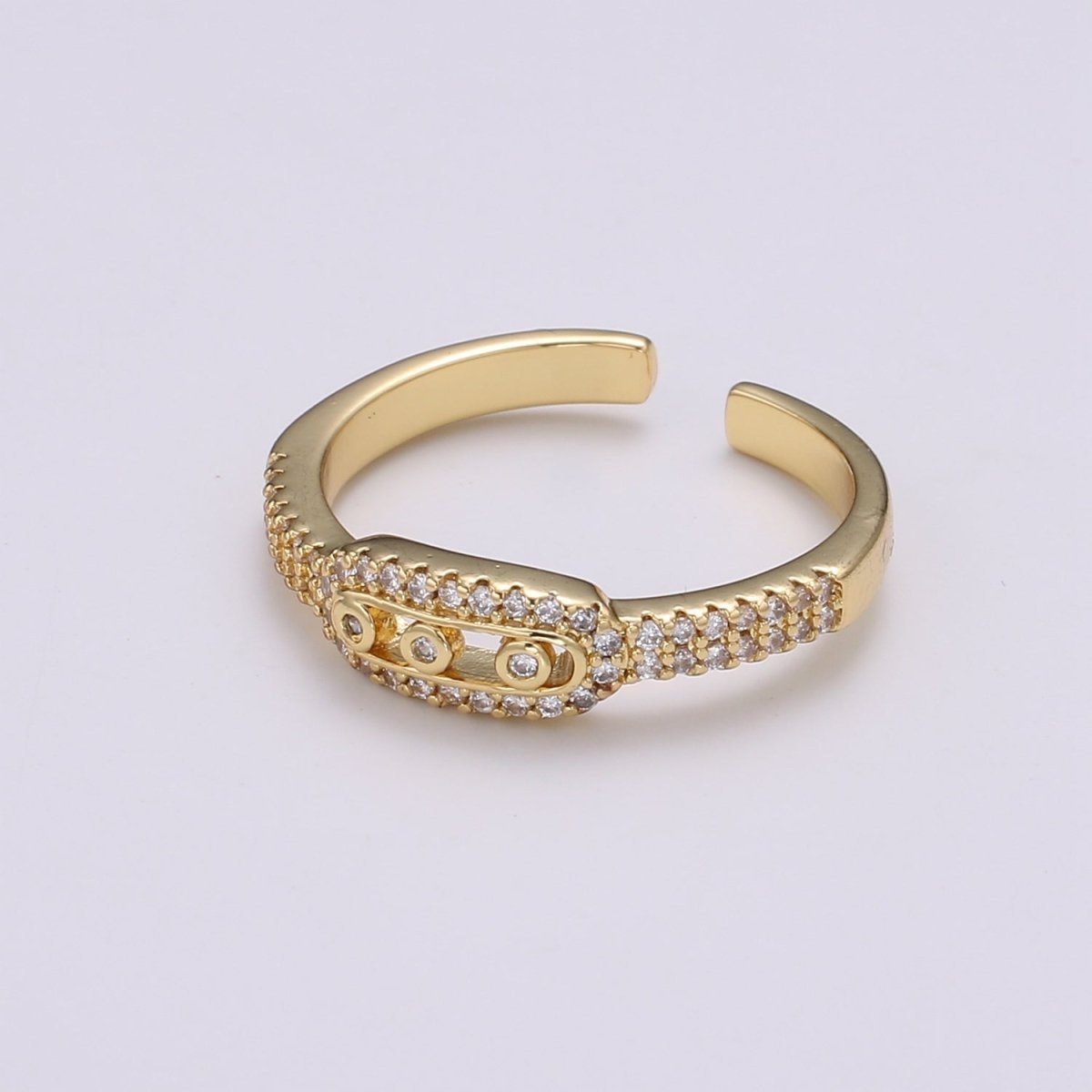1pc Triple Solitaire CZ 24K Gold Ring, Adjustable Gold Curb Ring, Simple Ring, Clear Cubic Zirconia Ring- R-442