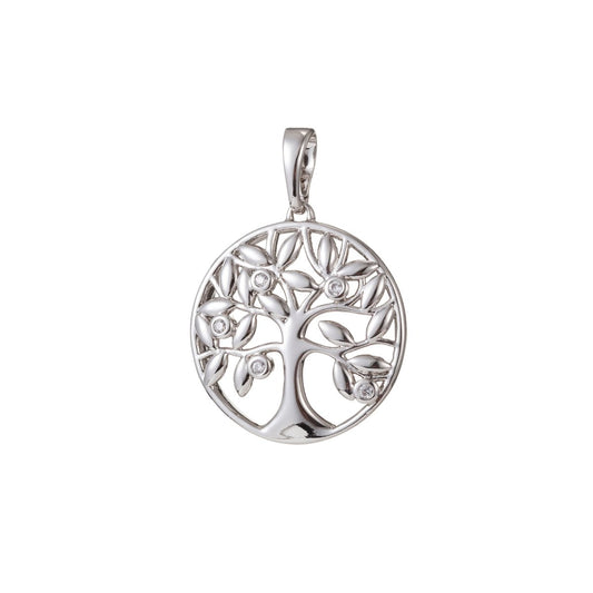 1pc White Gold Filled Micro Pave CZ Tree of Life Pendant Charm, Micro Pave CZ Pendant Charm, White Gold Filled Pendant, For DIY Jewelry