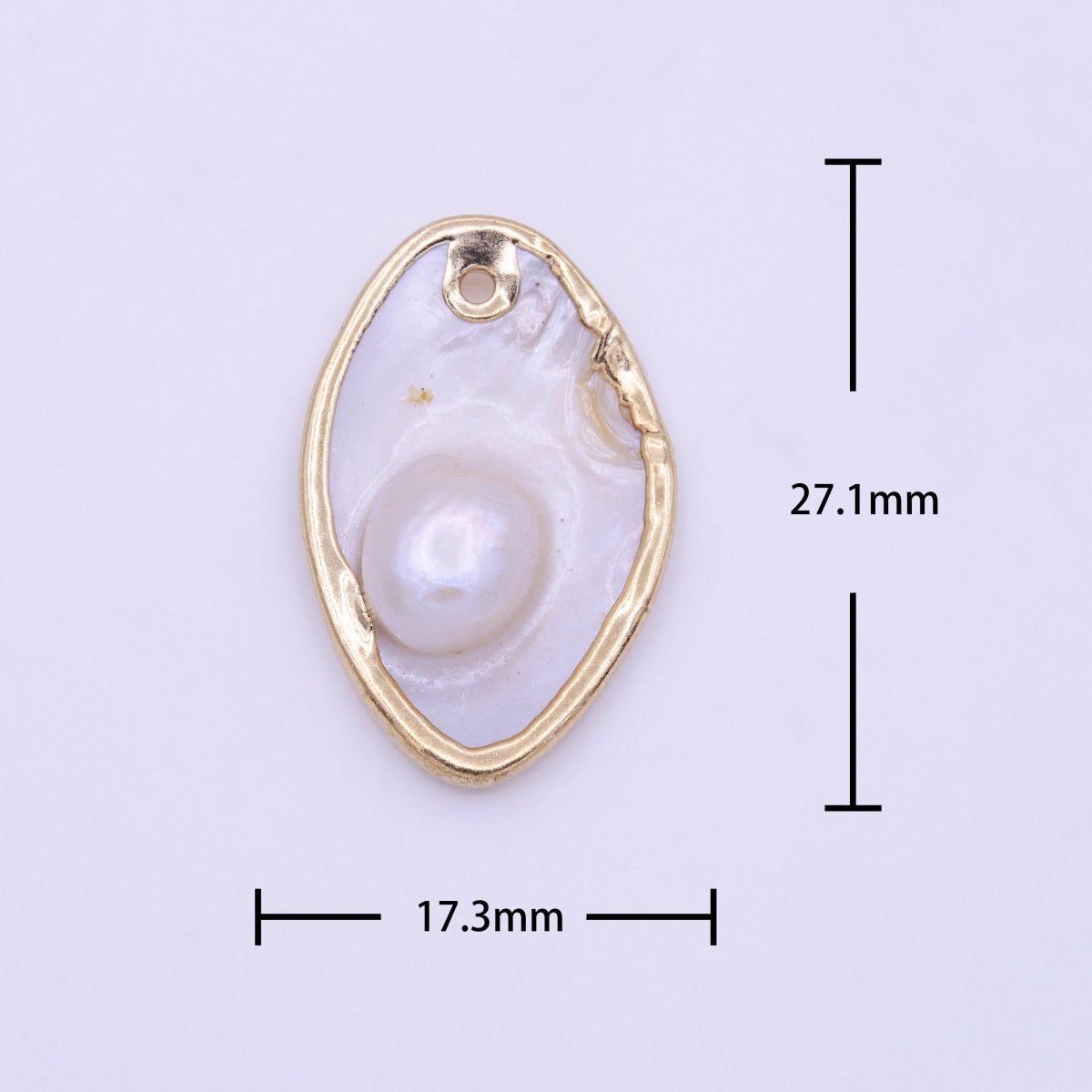 1pc Wholesale Natural Mother of Pearl Charm Abstract Oval Shape Aprox 27.1x17.3mm, Gold Frame Charm P-1843