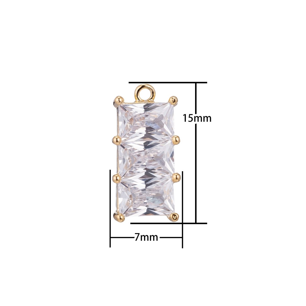 18K Gold Filled Clear Triple Baguette CZ Bar Lined CZ Charm | C373