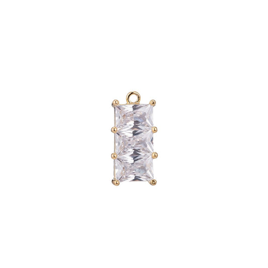 18K Gold Filled Clear Triple Baguette CZ Bar Lined CZ Charm | C373