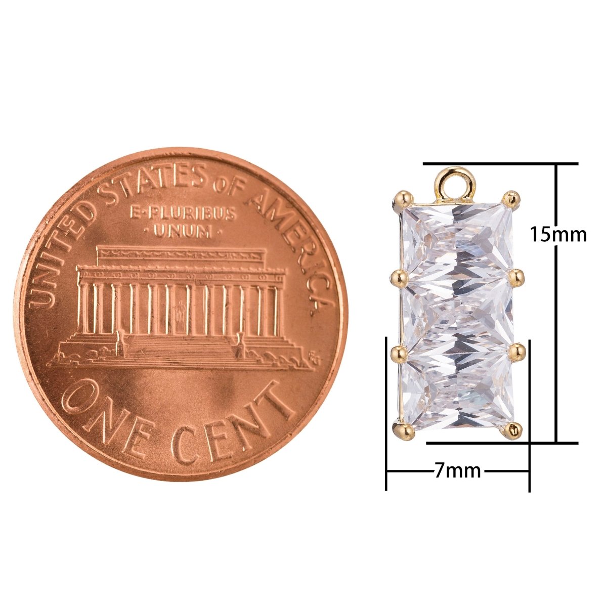 18K Gold Filled Clear Triple Baguette CZ Bar Lined CZ Charm | C373