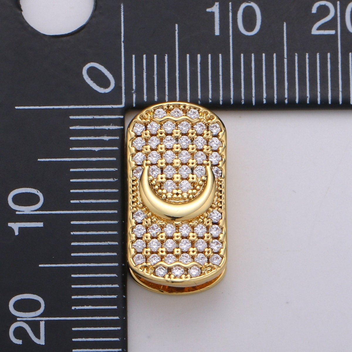 1x 14k Gold Filled Moon Spacer Bead for Bracelet Connector Cubic Zirconia Beads Flat Rectangle Shape Micro pave Spacer Beads