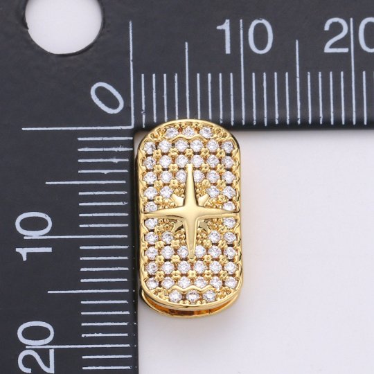 1x 14k Gold Filled Star Spacer Bead for Bracelet Connector Cubic Zirconia Beads Flat Rectangle Shape Micro pave Spacer Beads, BDGF-411