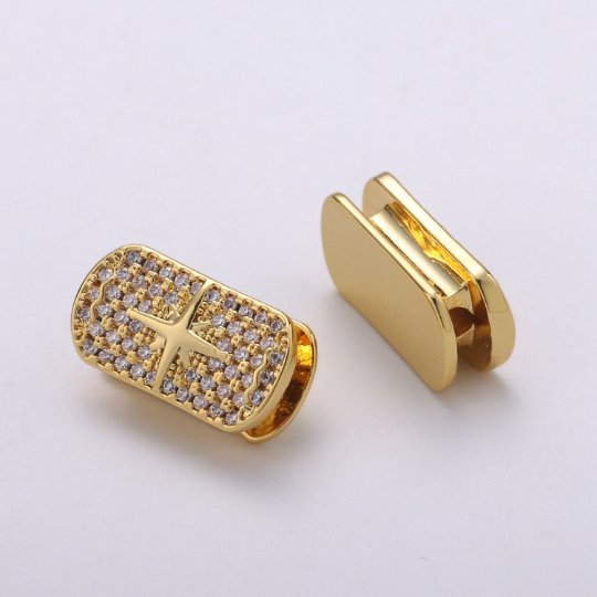 1x 14k Gold Filled Star Spacer Bead for Bracelet Connector Cubic Zirconia Beads Flat Rectangle Shape Micro pave Spacer Beads, BDGF-411