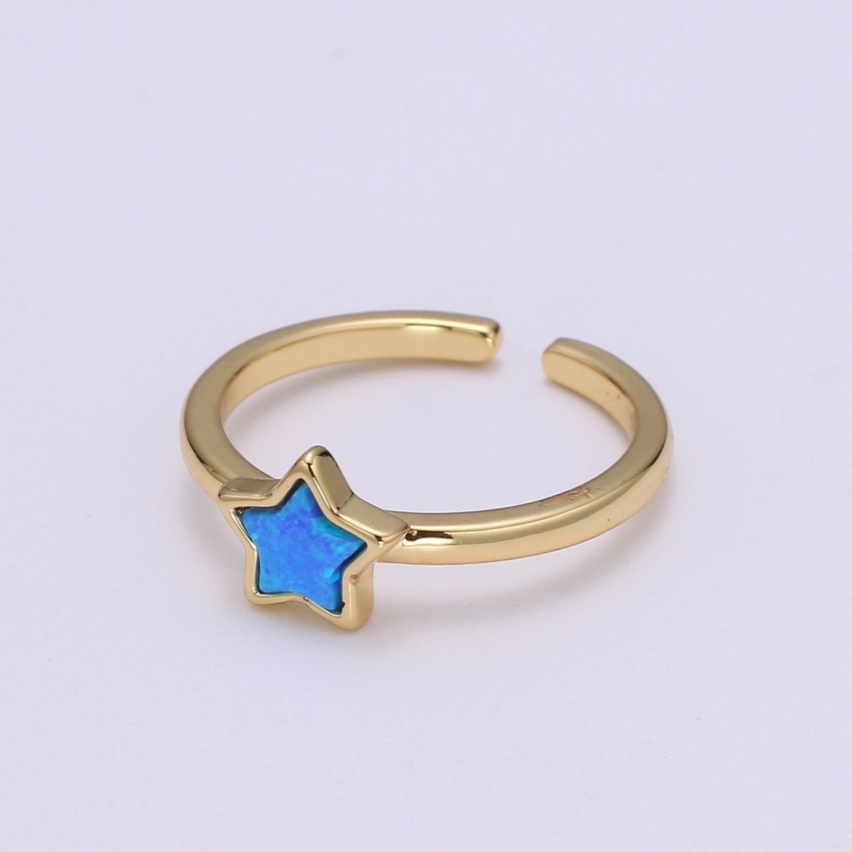 1x 24K Gold Opal Ring Star Blue Opal Ring, Solitaire White Opal Open Ring Gold Adjustable Ring for Stackable Jewelry O-279 O-280