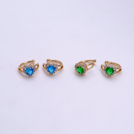 1x Blue Green Ear Cuffs for Non Pierced Ears Micro Pave Crystal Gold Clip on Conch Cuff Earrings for Women Girls, AI-062 AI-063.