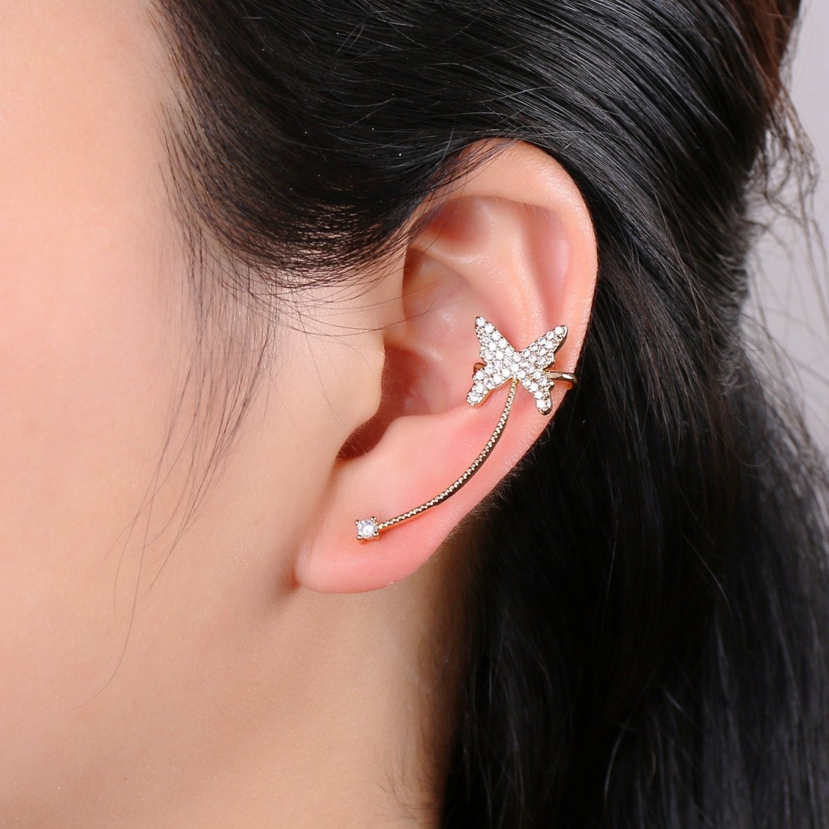 1x Butterfly climber earrings, Gold stud earrings, ear climber, ear cuffs, adorable design, Cz Earring delicate earrings, everyday, gifts AI-139