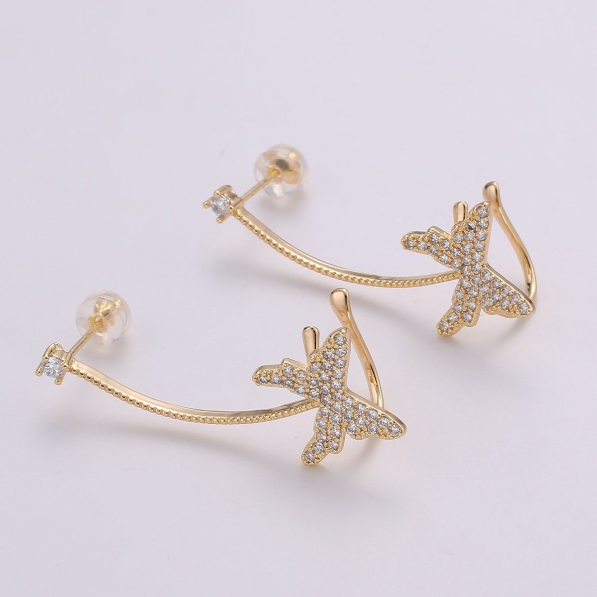 1x Butterfly climber earrings, Gold stud earrings, ear climber, ear cuffs, adorable design, Cz Earring delicate earrings, everyday, gifts AI-139
