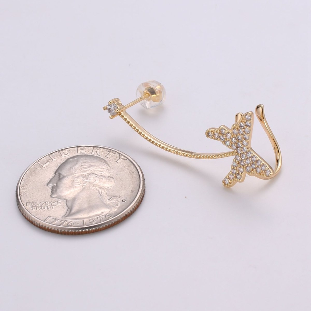 1x Butterfly climber earrings, Gold stud earrings, ear climber, ear cuffs, adorable design, Cz Earring delicate earrings, everyday, gifts AI-139