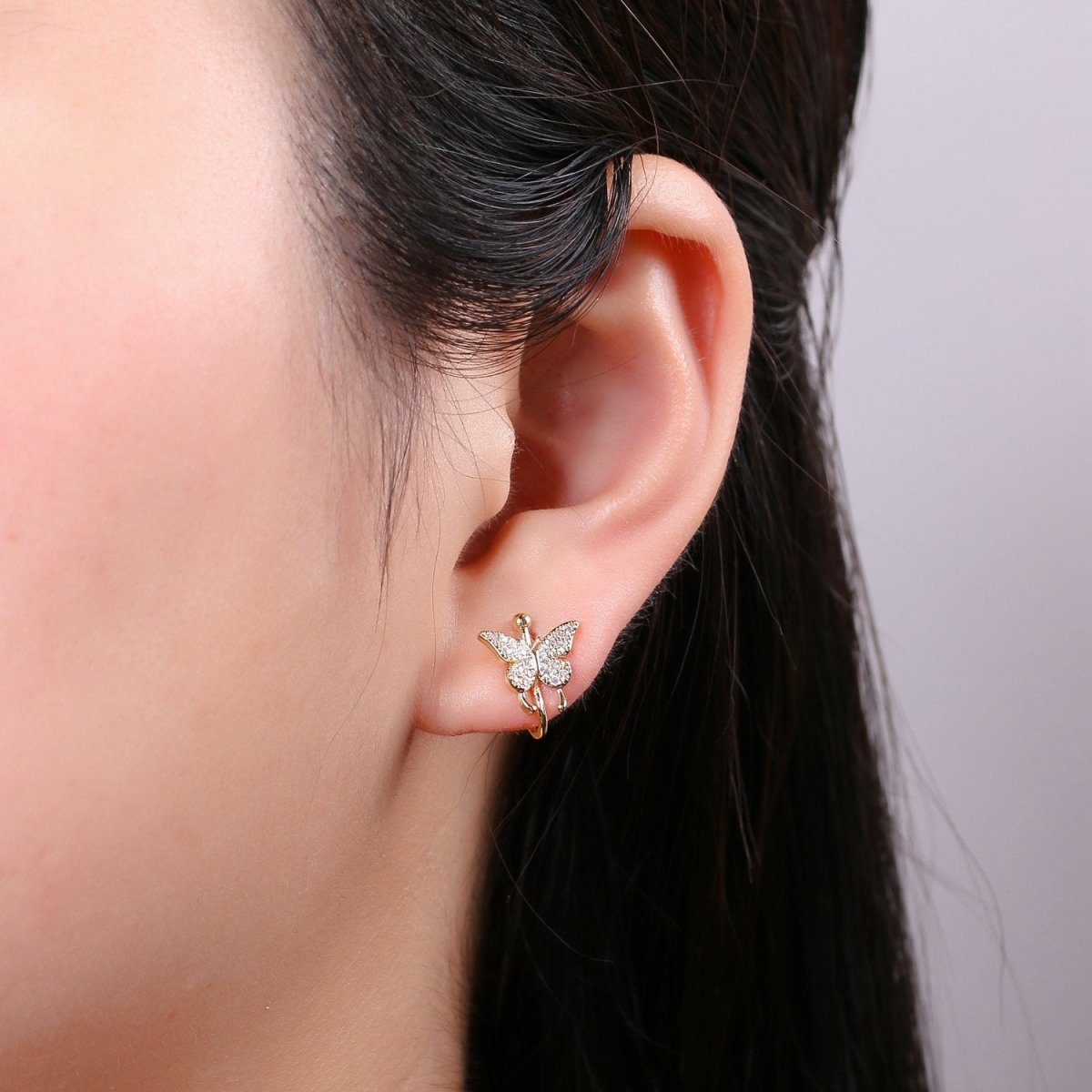 1x Butterfly Ear Cuff Ear Wraps - Butterfly Jewelry - Fake Pierced Earrings - Fake Piercing - Gifts For Teens -Teenage Girl Gift Idea, AI-117