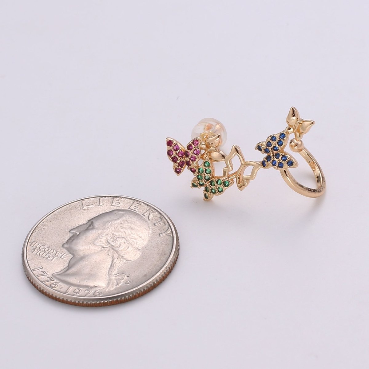 1x Butterfly earrings, Gold butterfly stud earrings, ear climbers, Colorful Rainbow earrings, butterfly ear climbers, vine ear climbers AI-141