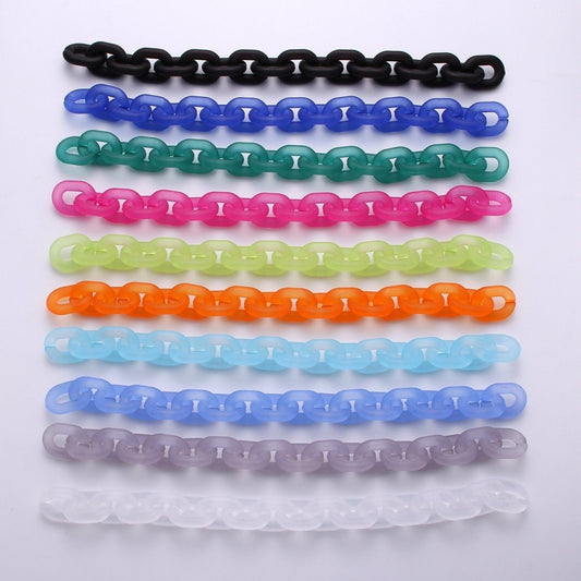 1X Clear Matte Oval Acrylic Chain, Translucent Plastic Chain, Chunky Necklace Chain with Open Links Size 23.8mm x 18.8mm