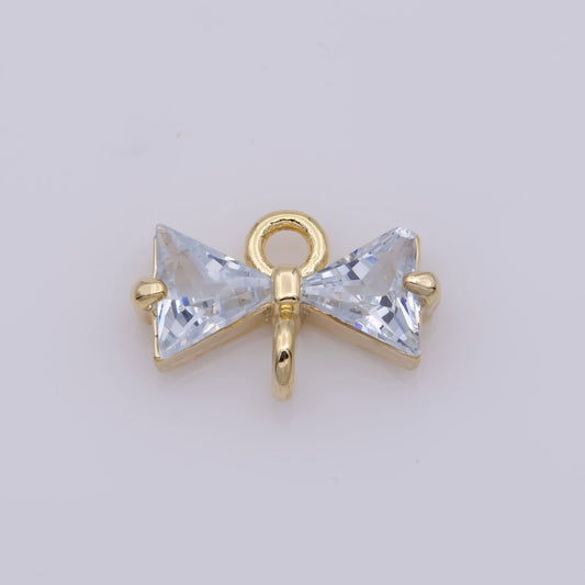 1x Cubic Bow Zirconia 14k Gold Filled Charm Connector, Bow Pendant, Cz Bow Charms with Open Link for Necklace Earring Component F-045