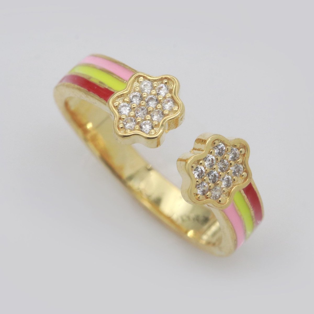 1X CZ Colorful Enamel Rings Gold Rainbow Sky Cloud Statement Ring, Chunky Stackable Open Adjustable Ring Pink White black Green Yellow S-181 ~ S-192