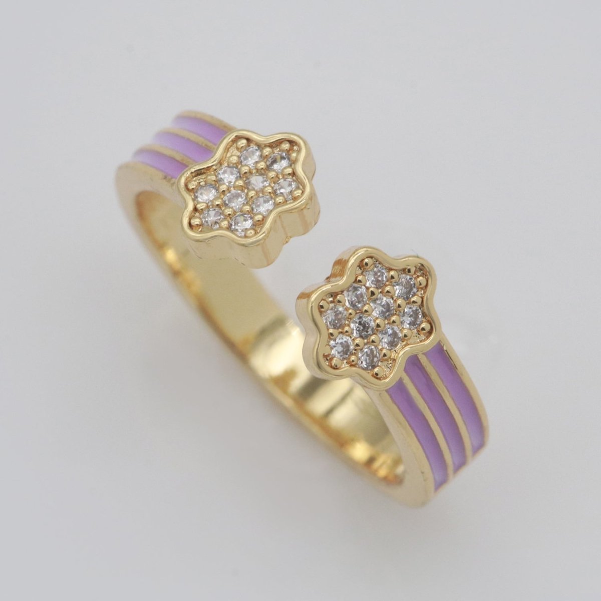 1X CZ Colorful Enamel Rings Gold Rainbow Sky Cloud Statement Ring, Chunky Stackable Open Adjustable Ring Pink White black Green Yellow S-181 ~ S-192