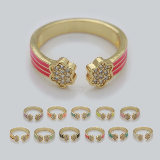 1X CZ Colorful Enamel Rings Gold Rainbow Sky Cloud Statement Ring, Chunky Stackable Open Adjustable Ring Pink White black Green Yellow S-181 ~ S-192