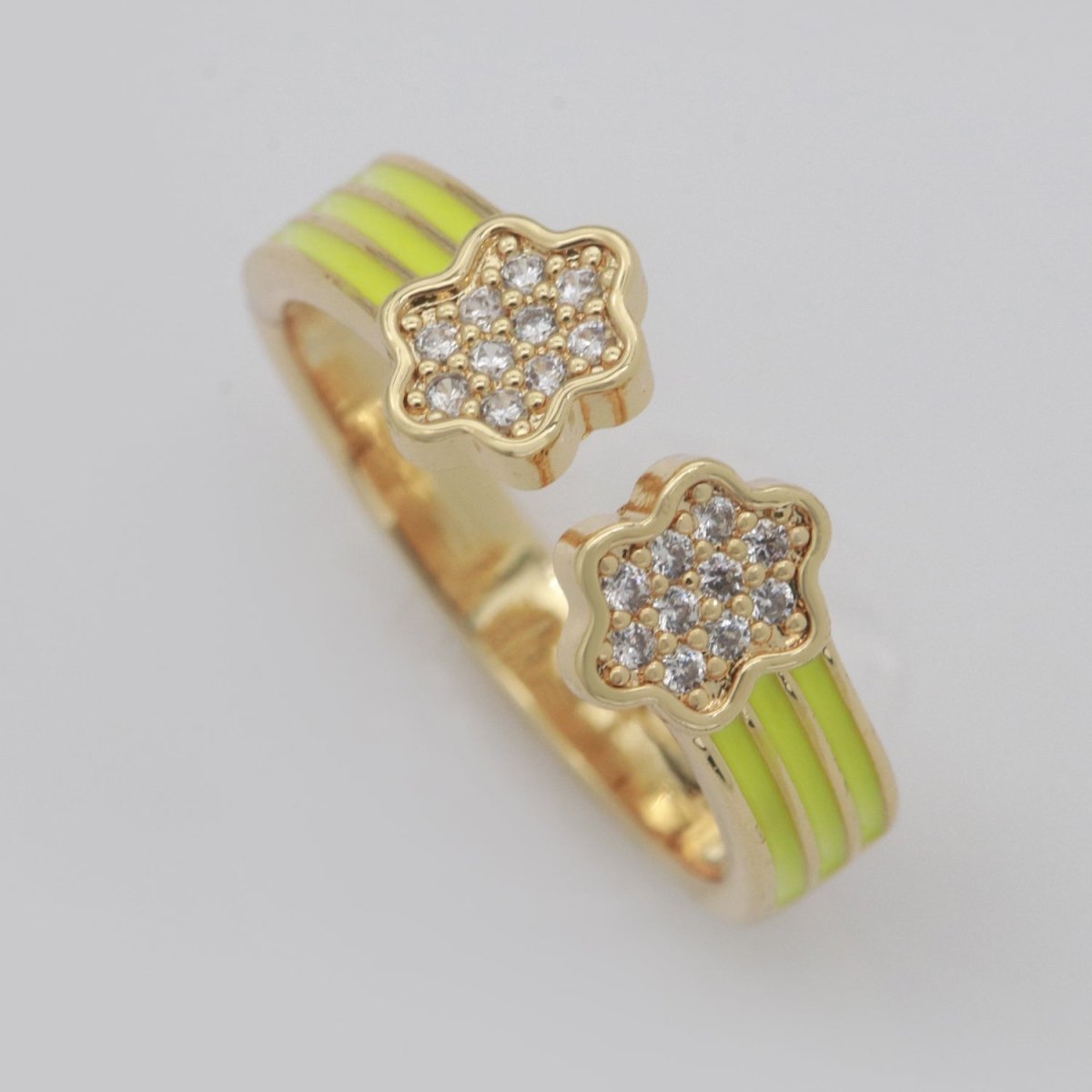 1X CZ Colorful Enamel Rings Gold Rainbow Sky Cloud Statement Ring, Chunky Stackable Open Adjustable Ring Pink White black Green Yellow S-181 ~ S-192