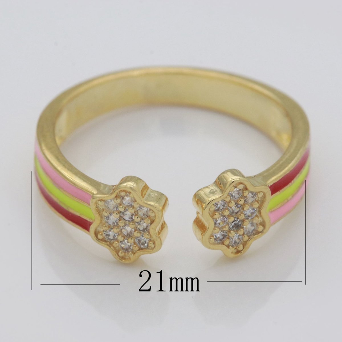 1X CZ Colorful Enamel Rings Gold Rainbow Sky Cloud Statement Ring, Chunky Stackable Open Adjustable Ring Pink White black Green Yellow S-181 ~ S-192